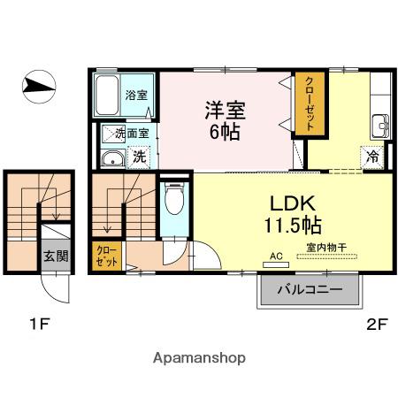 ファインシークB(1LDK/2階)の間取り写真