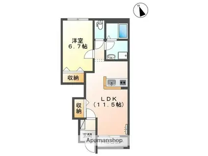 フィオーレ新開(1LDK/1階)の間取り写真