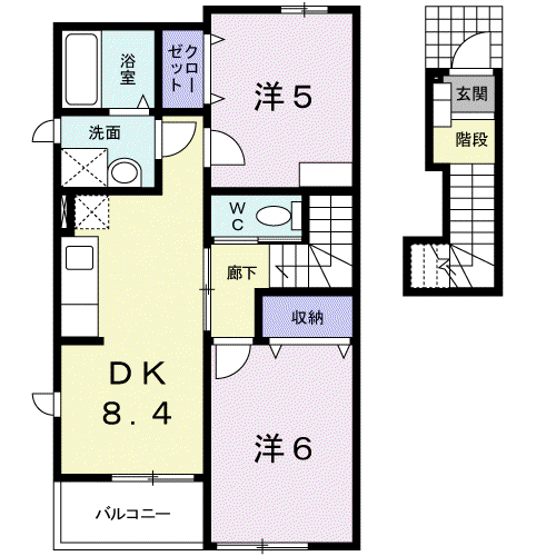 アトールⅠ(2DK/2階)の間取り写真