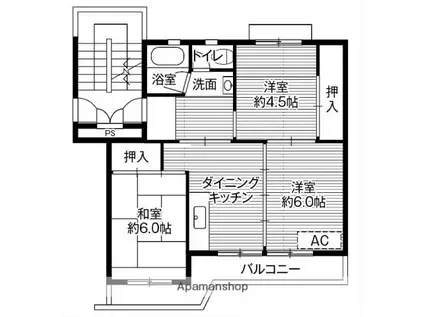 ビレッジハウス境港第三1号棟(3DK/3階)の間取り写真