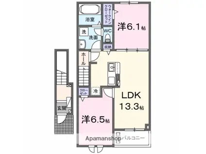 グランシャリオ アルファ B(2LDK/2階)の間取り写真