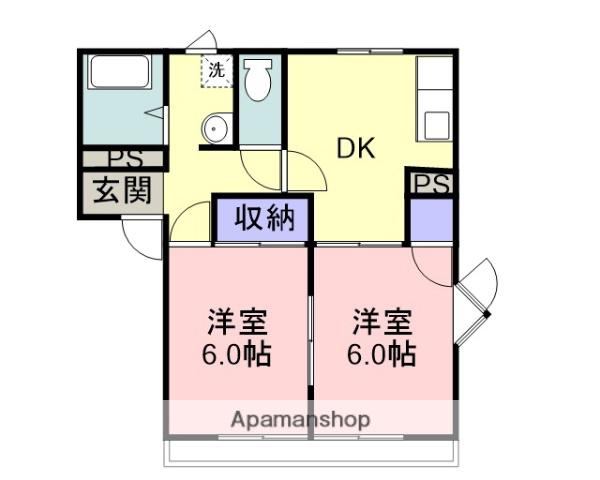 ハウジング西福原(2DK/2階)の間取り写真