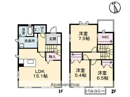 クラビスD(3LDK/2階)の間取り写真