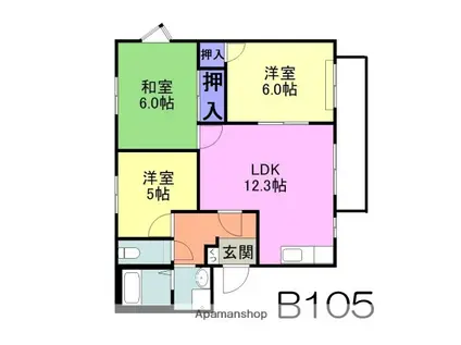 コーポウエスト B(3LDK/1階)の間取り写真