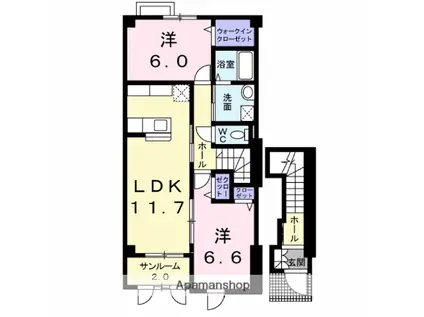カロータロッソⅢ(2LDK/2階)の間取り写真