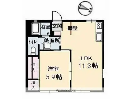 ジェイナス(1LDK/1階)の間取り写真