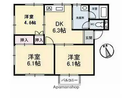 コーポRORO(3DK/2階)の間取り写真