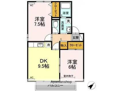 エスポワール松本D(2DK/1階)の間取り写真