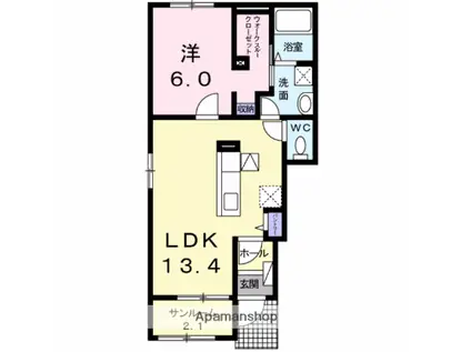 スーペリア D(1LDK/1階)の間取り写真