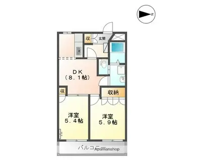 エレガントモレノ(2DK/1階)の間取り写真