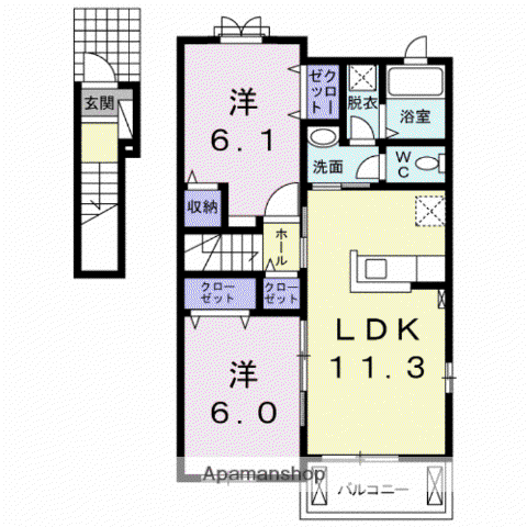 モンリーブルⅡ(2LDK/2階)の間取り写真