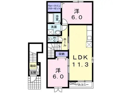 リールリジェールⅡ(2LDK/2階)の間取り写真
