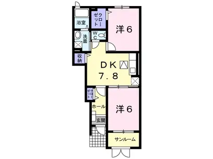 カレントベルデ(2DK/1階)の間取り写真