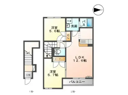 シルフィールド(2LDK/2階)の間取り写真