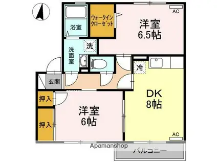 プラシード A棟(2DK/2階)の間取り写真