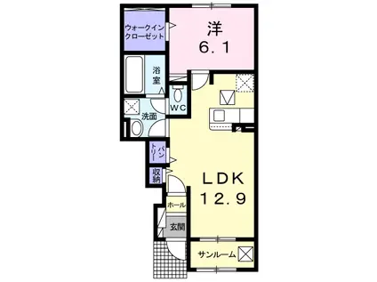 山陰本線 倉吉駅 バス乗車時間：10分 田後入口バス停で下車 徒歩3分 2階建 築4年(1LDK/1階)の間取り写真