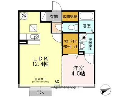 ラフィネ新開(1LDK/1階)の間取り写真