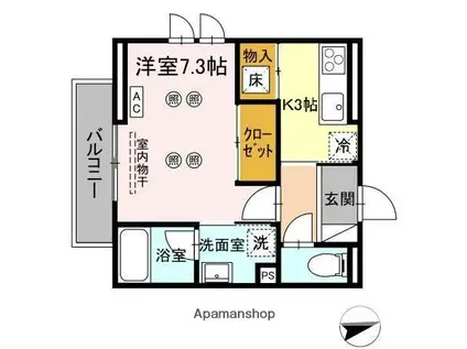 パーシモン駅南Ⅱ(1K/1階)の間取り写真
