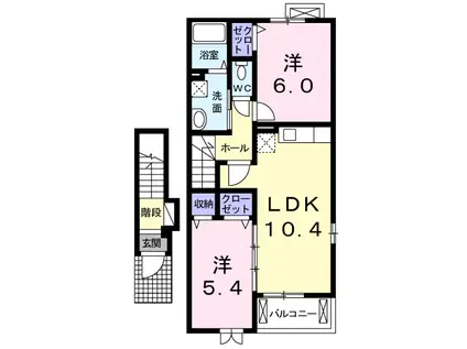 ソレイユⅡ(2LDK/2階)の間取り写真