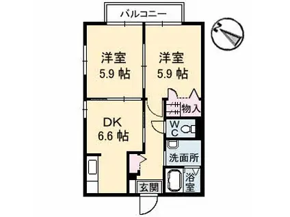アヴァンシアFB棟(2DK/2階)の間取り写真