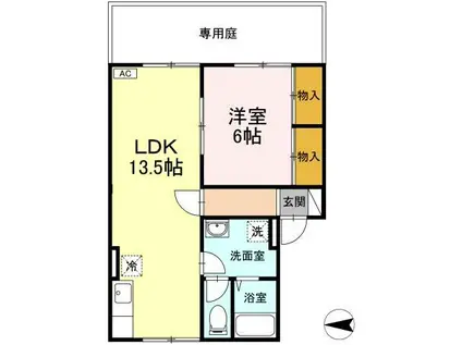 ソレアード上谷A棟(1LDK/1階)の間取り写真