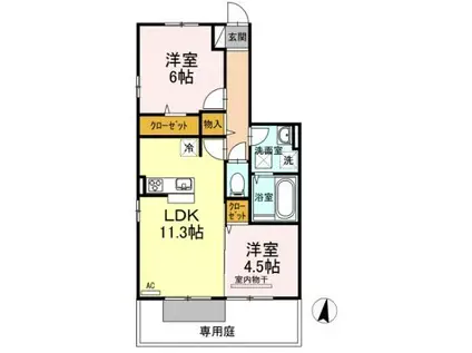 プリマヴェーラ A棟(2LDK/1階)の間取り写真