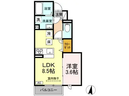 メゾン群来(1LDK/1階)の間取り写真