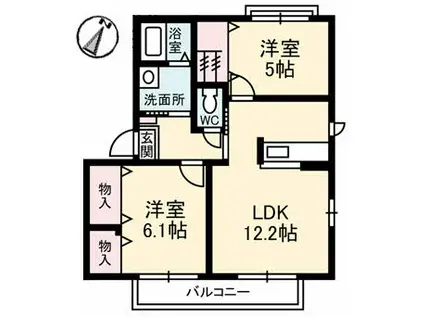 WINDSOR B棟(2LDK/2階)の間取り写真