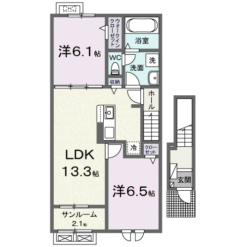レジデンスAK長久Ⅰ(2LDK/2階)の間取り写真