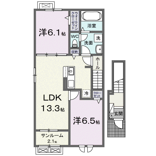 レジデンスAK長久Ⅱ(2LDK/2階)の間取り写真