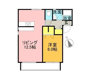 ジュネスエスポワールB(1LDK/2階)の間取り写真