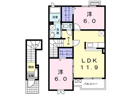 ボヌール ワイデ A(2LDK/2階)の間取り写真