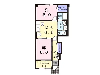 グレープタウン C(2DK/1階)の間取り写真