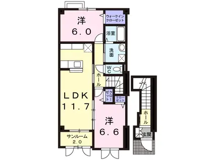 布智ハイツ C(2LDK/2階)の間取り写真