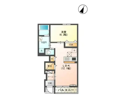 コーンポピー(1LDK/1階)の間取り写真