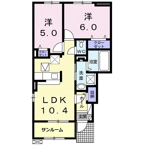 アクアーリオ Ⅱ(2LDK/1階)の間取り写真