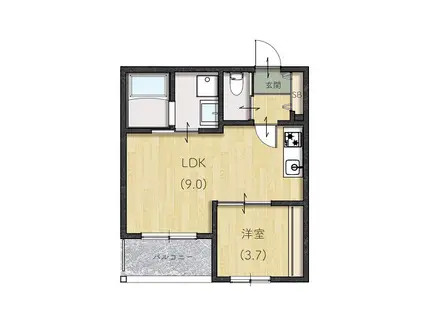 LIEN大津新崎(1LDK/3階)の間取り写真