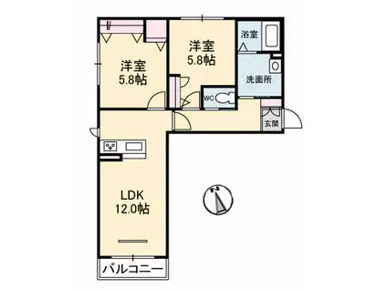 COLLINA 1(2LDK/1階)の間取り写真