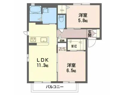 グリーンヒルズB(2LDK/1階)の間取り写真