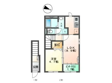 カーサ・ニーノ(1LDK/2階)の間取り写真