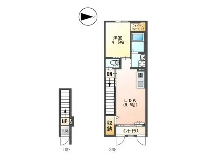 ユニヴァリィⅡ K大津町1LDK1LDK(1LDK/2階)の間取り写真
