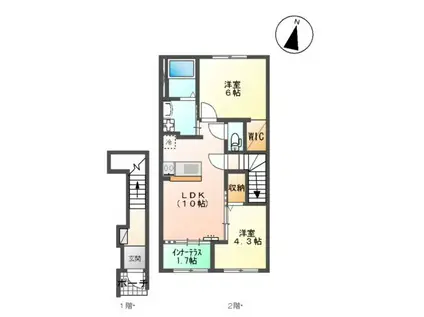 スターテラスⅡ稲岡町1LDK2LDK(2LDK/2階)の間取り写真