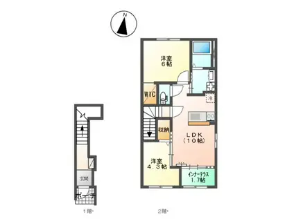 スターテラスⅡ稲岡町1LDK2LDK(2LDK/2階)の間取り写真
