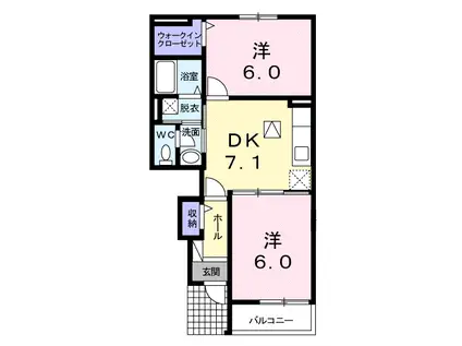 ソレイユⅠ(2DK/1階)の間取り写真