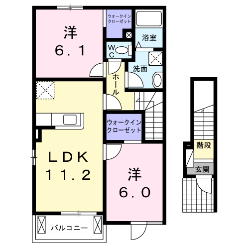 おおぎガーデンⅠ(2LDK/2階)の間取り写真