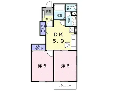 シャルマン・アビテC(2DK/1階)の間取り写真