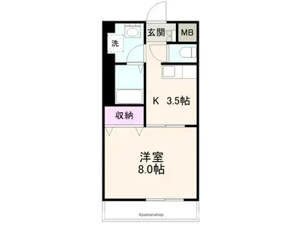 ルミエールY(1K/4階)の間取り写真