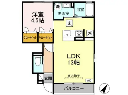島根県松江市 2階建 築2年(1LDK/1階)の間取り写真