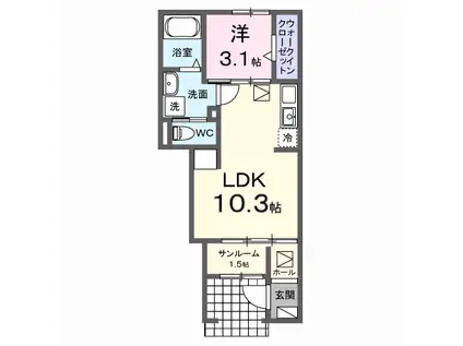 オリーブ・アール(1LDK/1階)の間取り写真