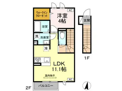 メゾン群来(1LDK/2階)の間取り写真